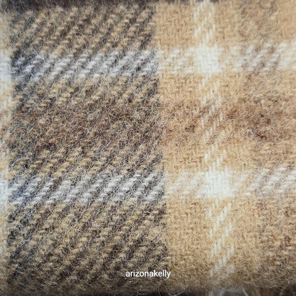 NWOT Bronte By Moon Merino Wool Wrap Plaid Tan Brown & Grey - Picture 9 of 16
